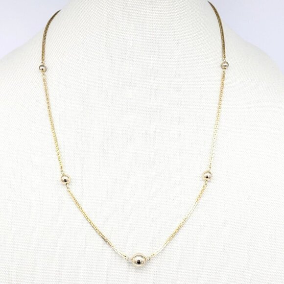 Avon Jewelry - Vintage Avon 25" Ball Bead Station Necklace Gold Tone Rectangular Links Timeless